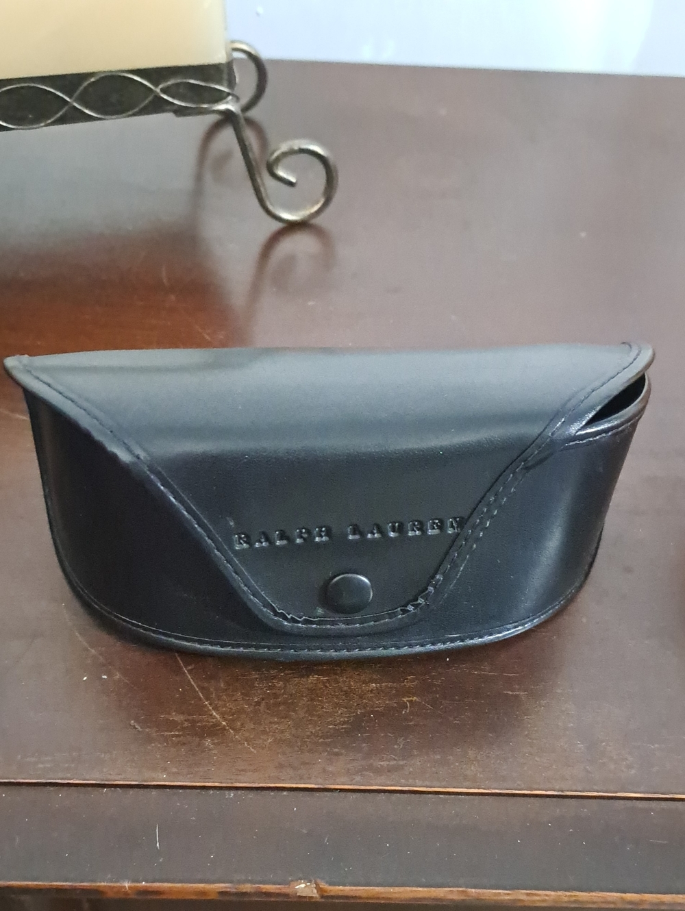 Ralph Lauren Black Leather Sunglasses Case with Snap Closure